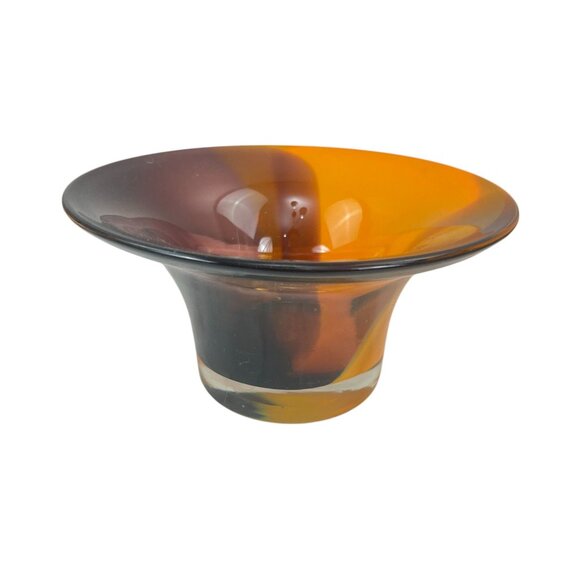 Stunning Murano Mid Century Handblown Glass Vase In Vibrant Amber Burgundy Ombre - Picture 11 of 12